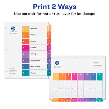Avery 8 Tab Dividers for 3 Ring Binders, Customizable Table of Contents, Multicolor Tabs, 6 Sets (11186)